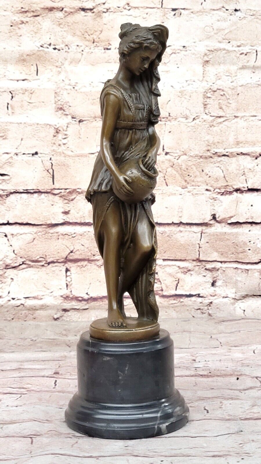 Signed Original Beautiful Maiden Semi Nude Bust Bronze Sculpture Marble Gift Без бренда - фотография #3