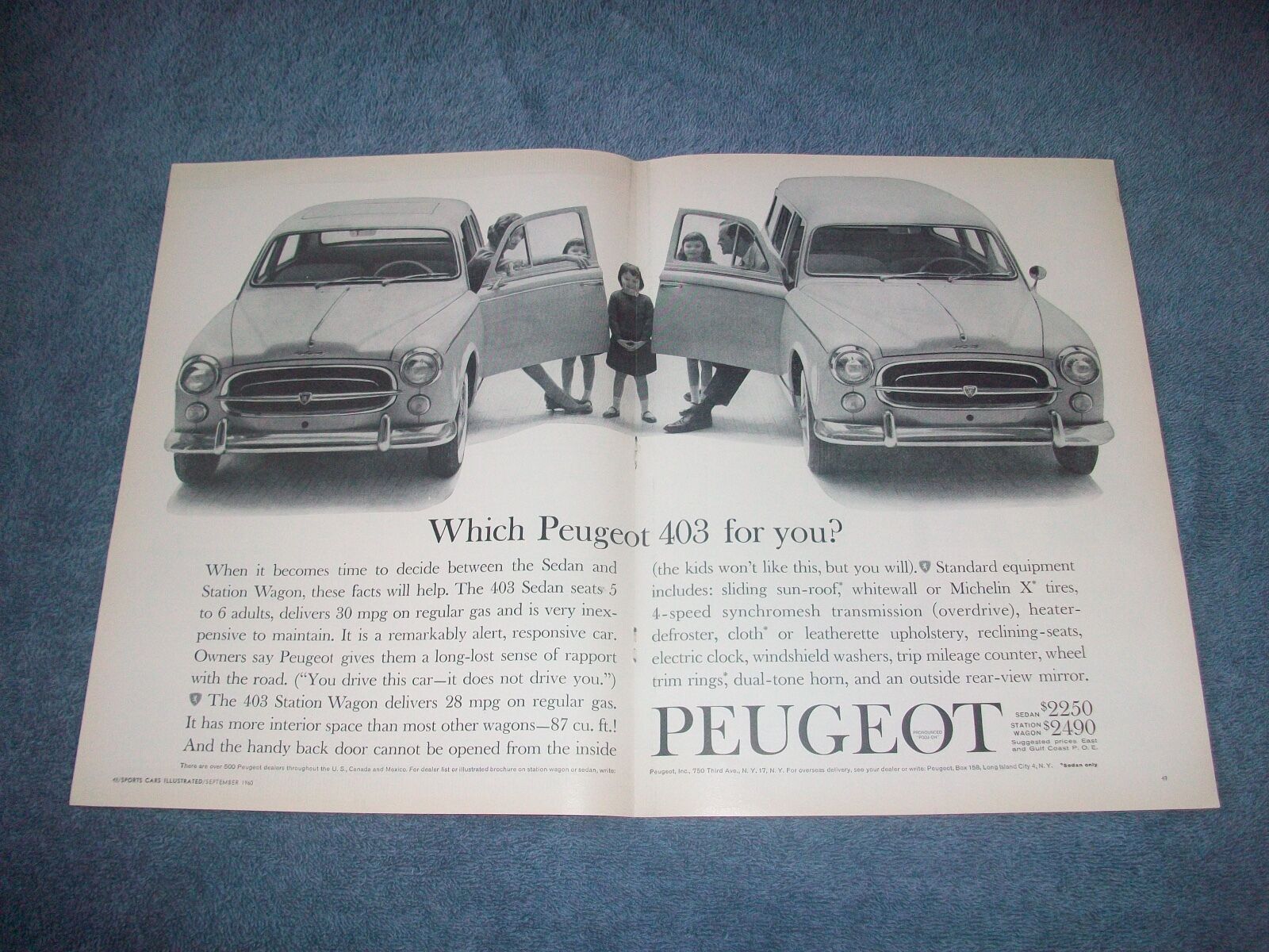 1960 Peugeot 403 Sedan and Wagon Vintage 2pg Ad "Which Peugeot 403 For You?" Без бренда