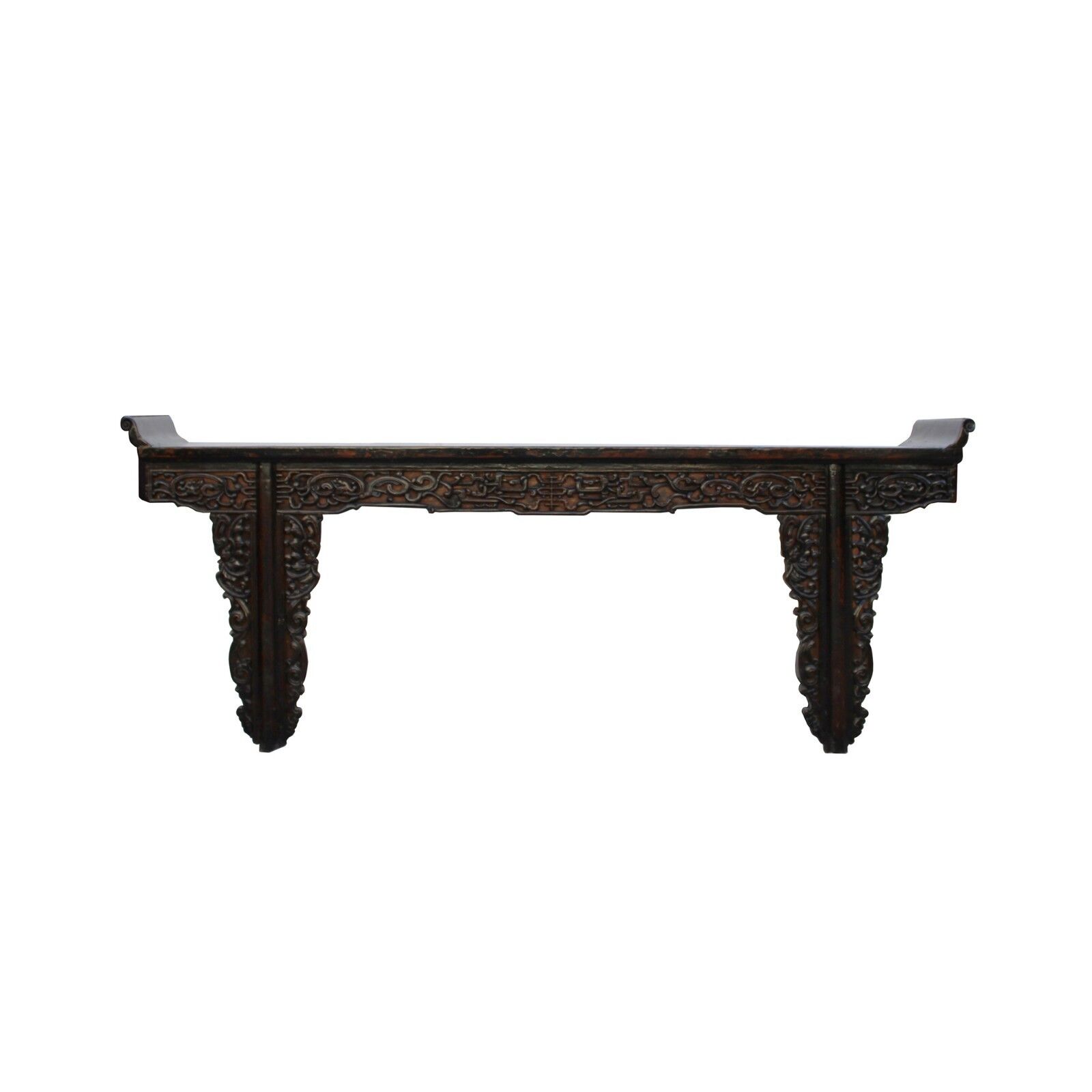 Chinese Vintage Dark Brown Dragon Carving Long Altar Console Table cs4567 Handmade Does Not Apply
