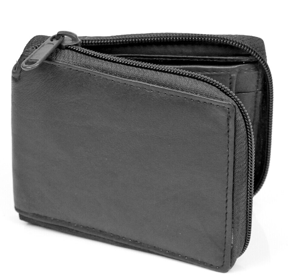 Mens Genuine Leather Zip Secure Zipper Around Wallet Black Billfold Credit Card abc-saving - фотография #3