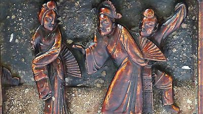 ANTIQUE CHINESE WOOD HAND CARVED FURNITURE ELEMENT,PLAQUE,OF A  PEOPLE DANCING Без бренда - фотография #4