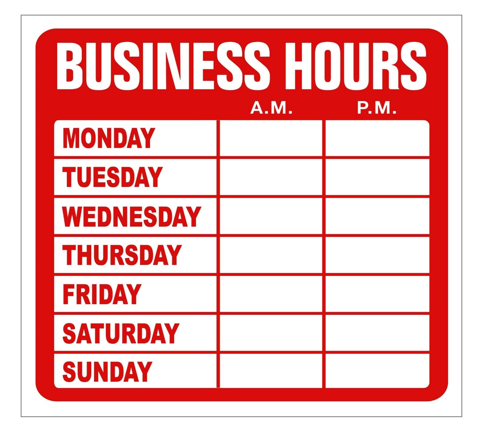 OPEN CLOSED BUSINESS HOURS SIGN Store Static Cling Window New ebay LOWEST PRICE Mysignboards PBH001 - фотография #2