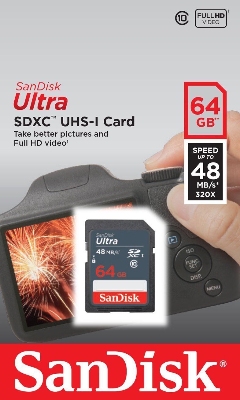 SanDisk Ultra 64 GB SDXC SDHC SD Class 10 48MB/s 320x UHS-I HD Flash Memory Card SanDisk SDSDUNB-064G-GN3IN