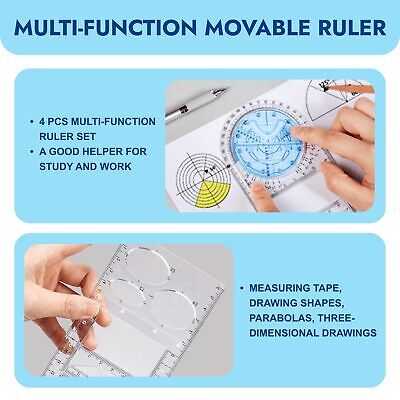 4 Pcs Multifunctional Geometric Ruler,Math Measuring Rulers for Drawing and A... Zakrafo Does not apply - фотография #3