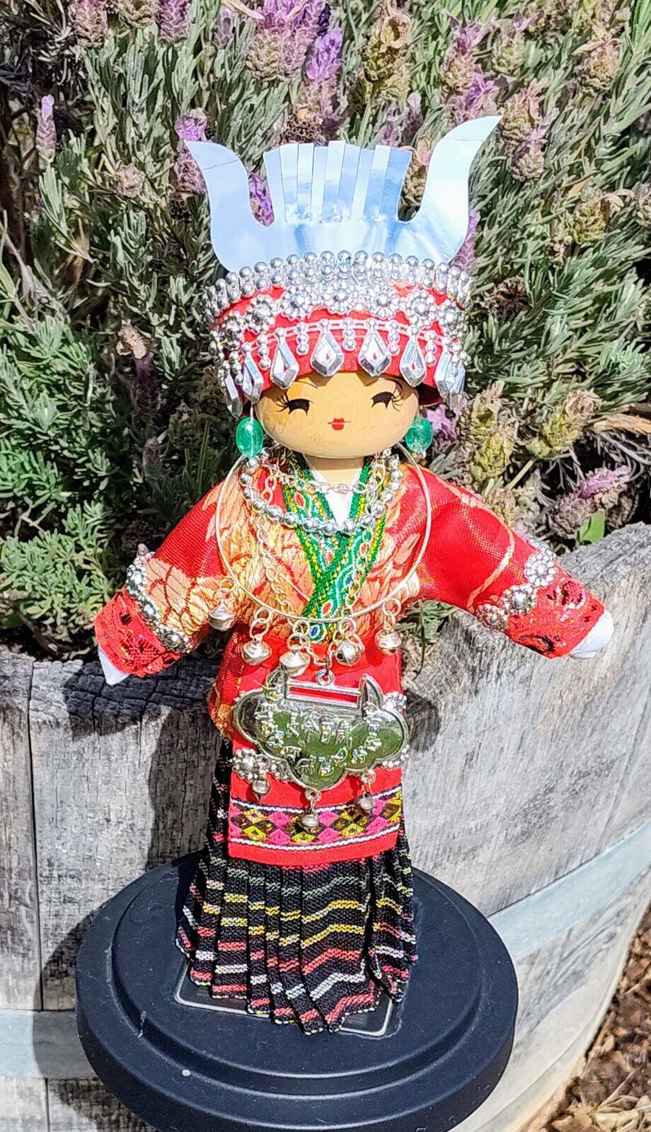 🔥 CHINESE CULTURUAL HANDMADE WOOD & CLOTH DOLL Traditional MIAO Clothes 10" 🔥 Qian Cuixing