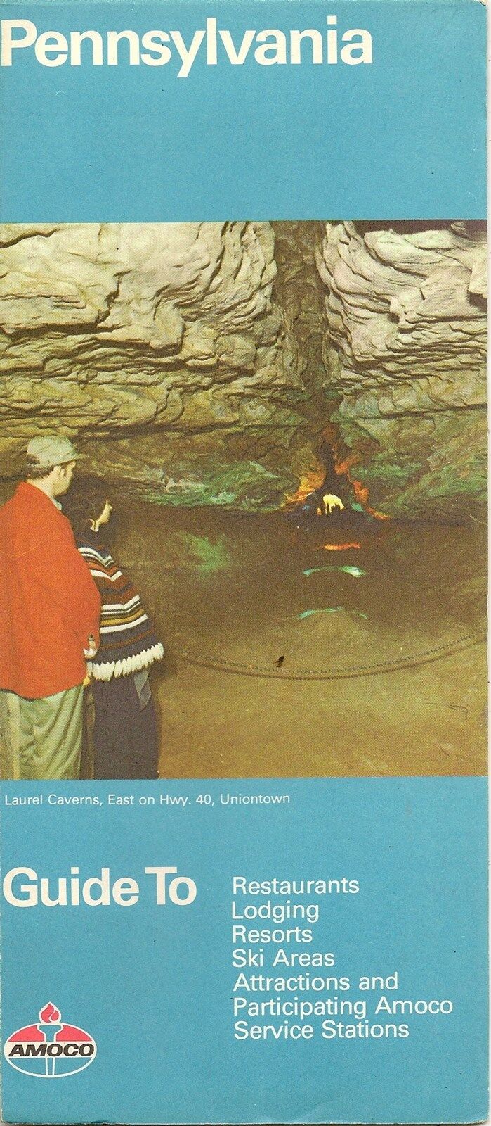1977 AMOCO OIL Laurel Caverns Road Map PENNSYLVANIA  Pittsburgh Philadelphia AMOCO