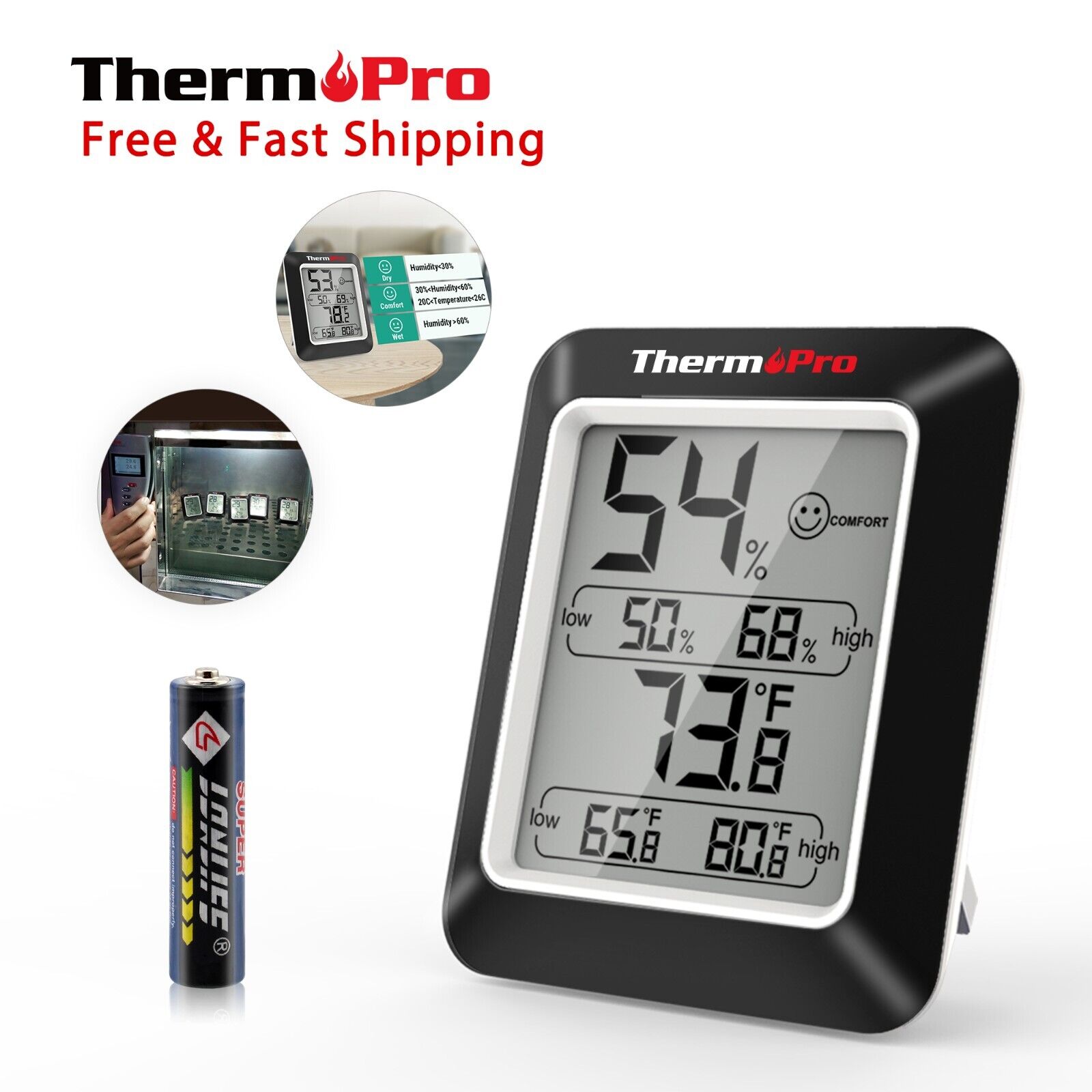 2xThermoPro Digital Hygrometer LCD Indoor Thermometer Temperature Humidity Meter ThermoPro TP-50