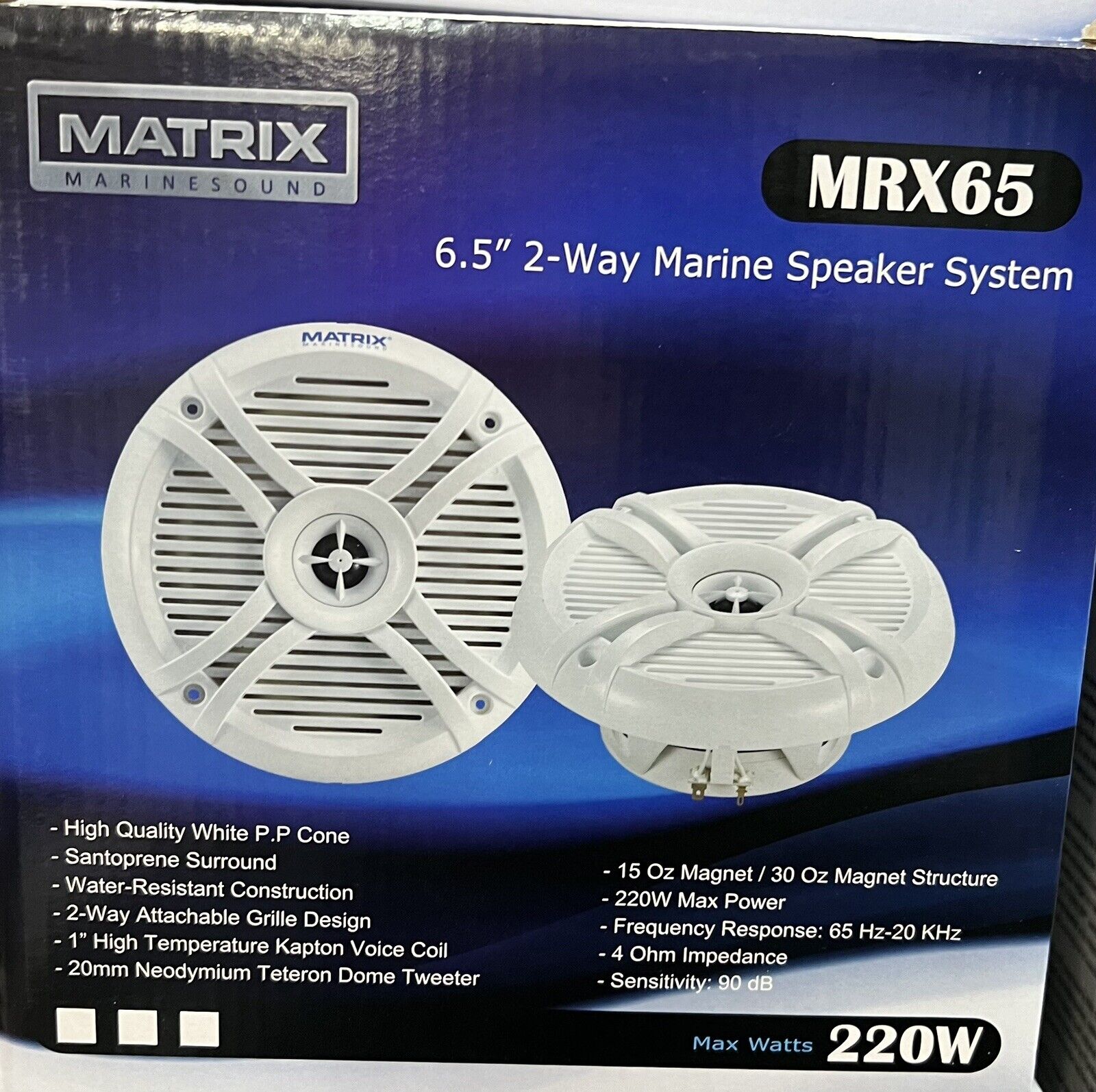 Matrix MRX65 6.5” 2-way Marine Speakers 220 Watts White Free Shipping  Matrix None