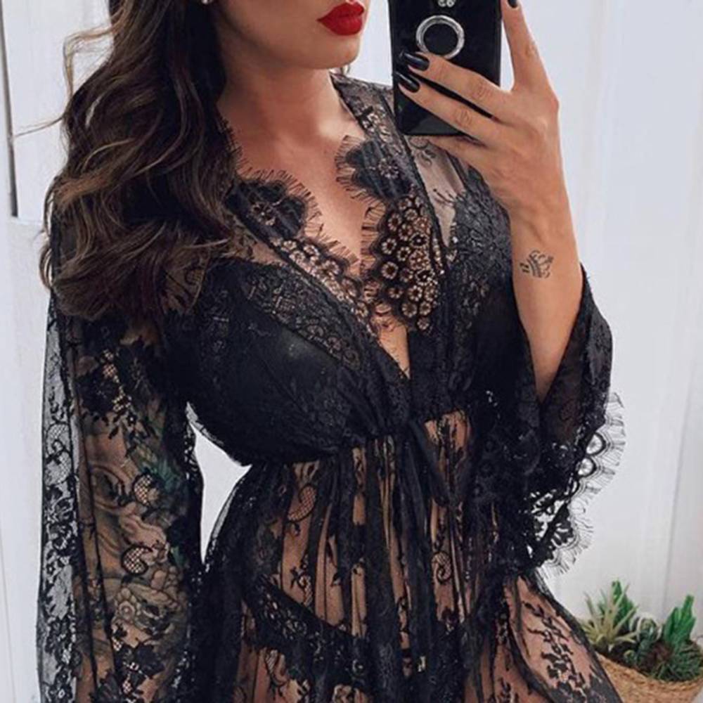 Womens Sexy Lace Dressing Up Gown Bathrobe Linerie See-Through Robe Nightwear US Unbranded Does Not Apply - фотография #4