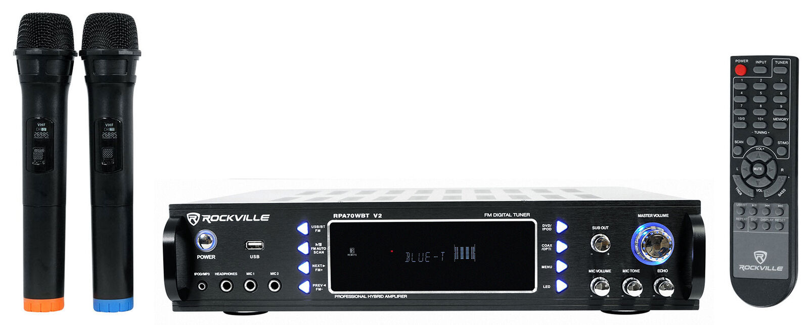 Rockville RPA70WBT 1000w 2-Ch Bluetooth Karaoke Amplifier/Mixer+Wireless Mics Rockville RPA70WBT KAR - фотография #2