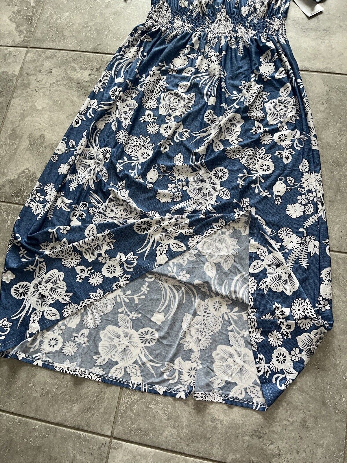Anthropologie Kindred Blue Floral Maxi Dress Smocked Boho Peasant New Petite XL Anthropologie - фотография #6