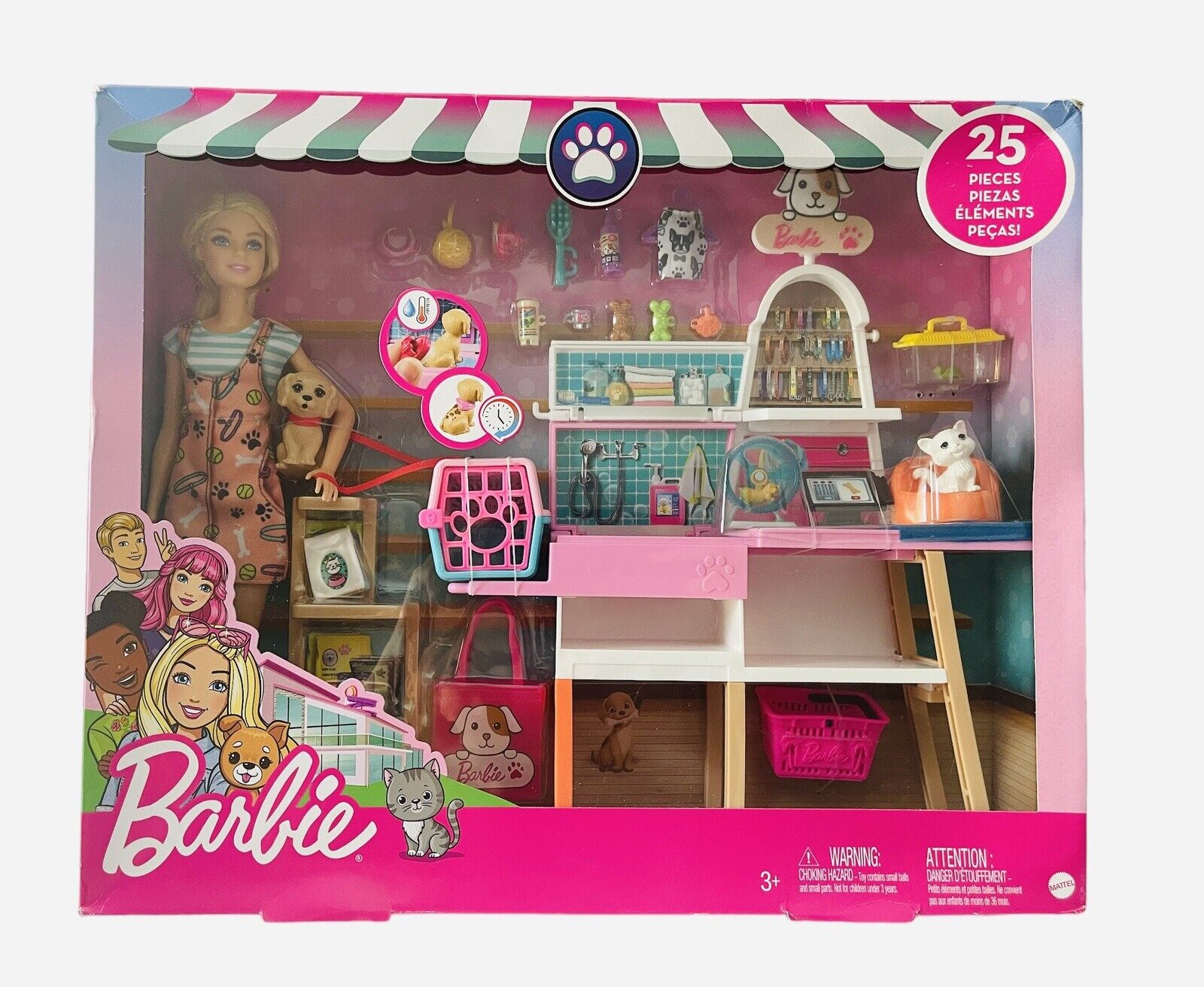 Barbie Doll Pet Boutique and Play Set 25 PCS  New By Mattel Dog Cat Hamster 2022 Barbie na