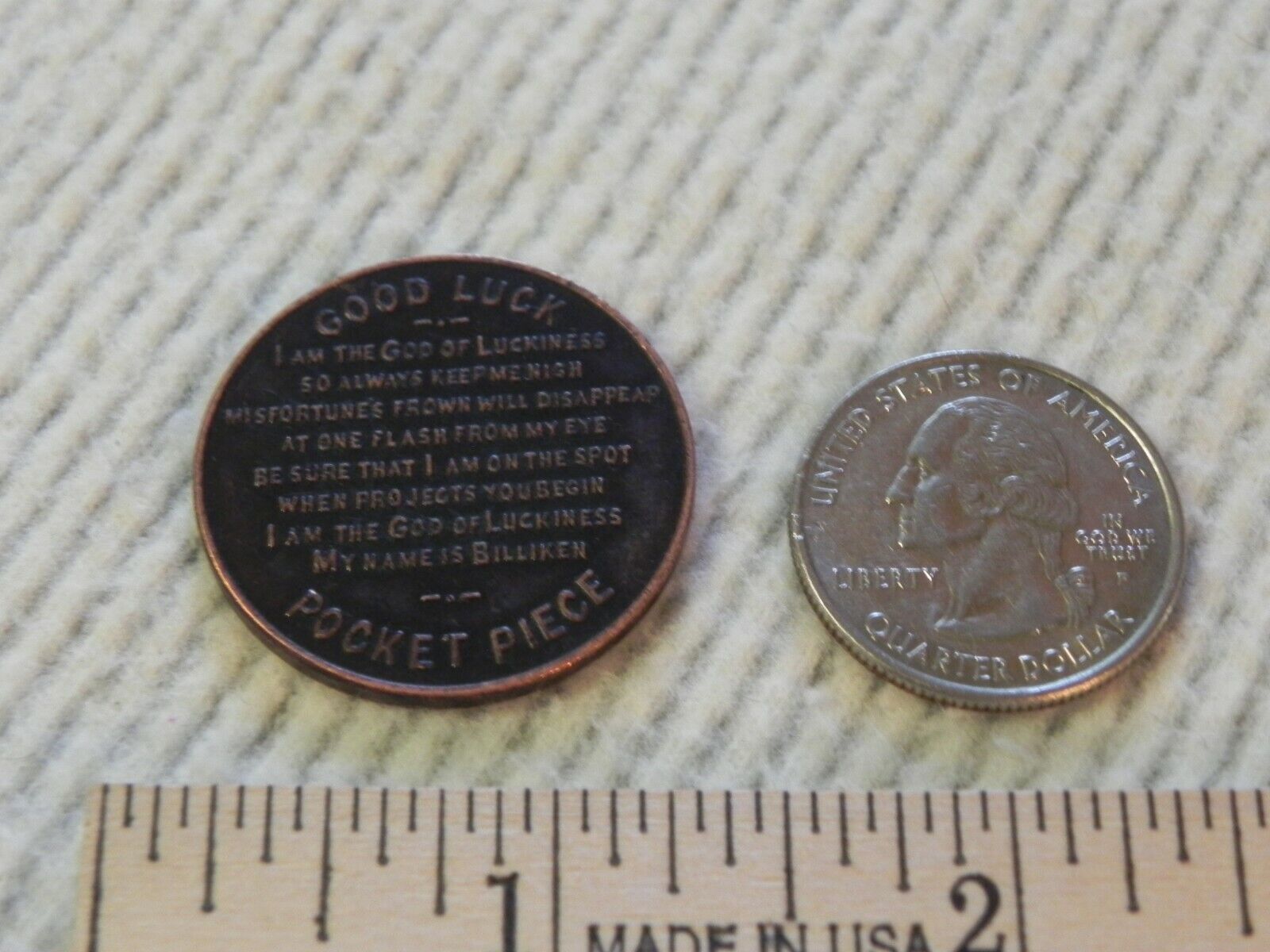 BILLIKEN Lucky Coin Token Pocket Piece Good Luck 1908 Chicago Unknown Vintage  Без бренда - фотография #5