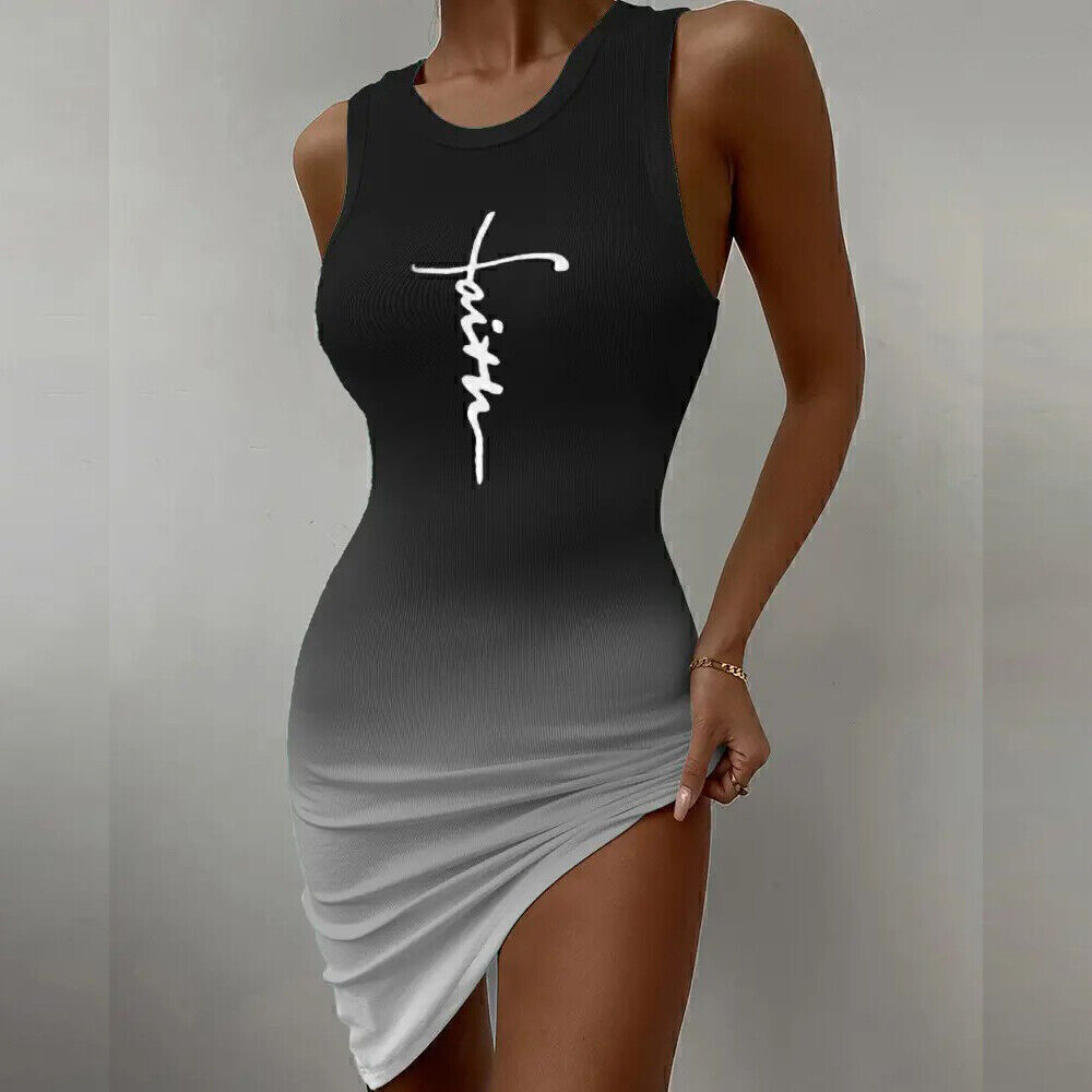 Women's Gradient Print Sleeveless Bodycon Mini Dress Ladies Party Dress Clubwear Unbranded Does Not Apply - фотография #3