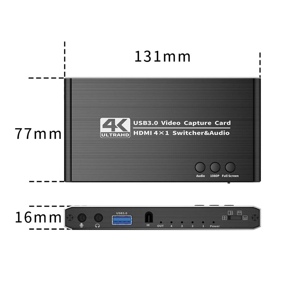 4 Port 4K Video Capture Card Audio USB 3.0 HDMI-compatible 4X1 Switcher Remote Unbranded - фотография #21