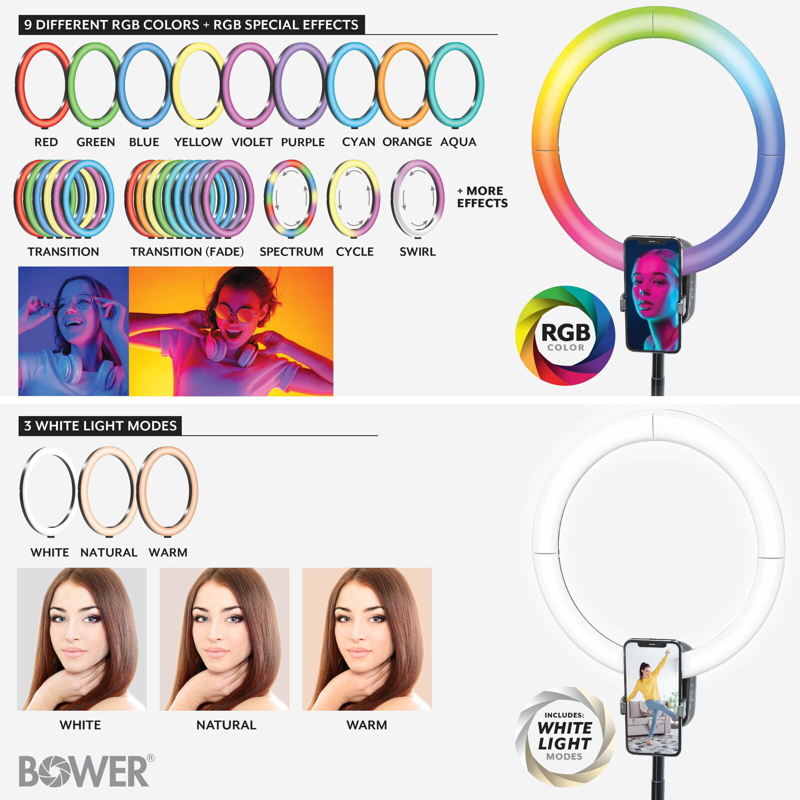 Wireless Creator 12-inch Collapsible RGB LED Ring Light, Black Unbranded - фотография #6
