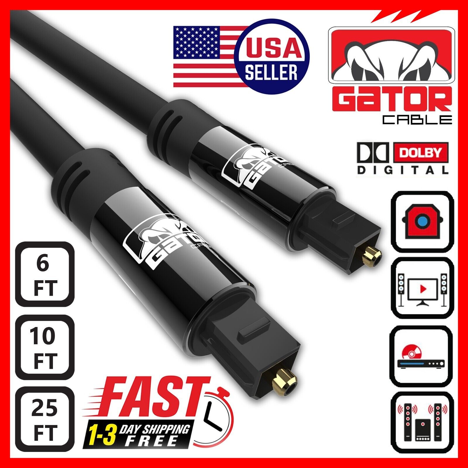 Toslink Optical Cable Digital Audio Sound Fiber Optic SPDIF Cord Wire Dolby DTS  Gator Cable Toslink-Optical-Cable-Gator-Cable - фотография #9