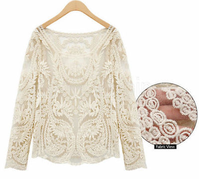 SEMI WOMEN SHEER SLEEVE EMBROIDERY FLORAL LACE CROCHET TEE T-SHIRT TOP BLOUSE Unbranded - фотография #7