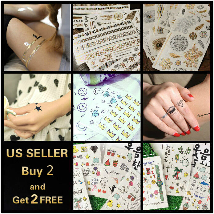 Gold Waterproof Fashion Art Fake Body Temporary Tattoos Stickers Removable Kids Unbranded