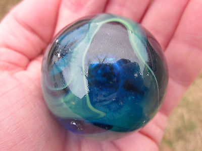 TOE BREAKER 50mm (2") SEA TURTLE clear Blue/Green Marbles glass ball HUGE Swirl Vacor Does Not Apply