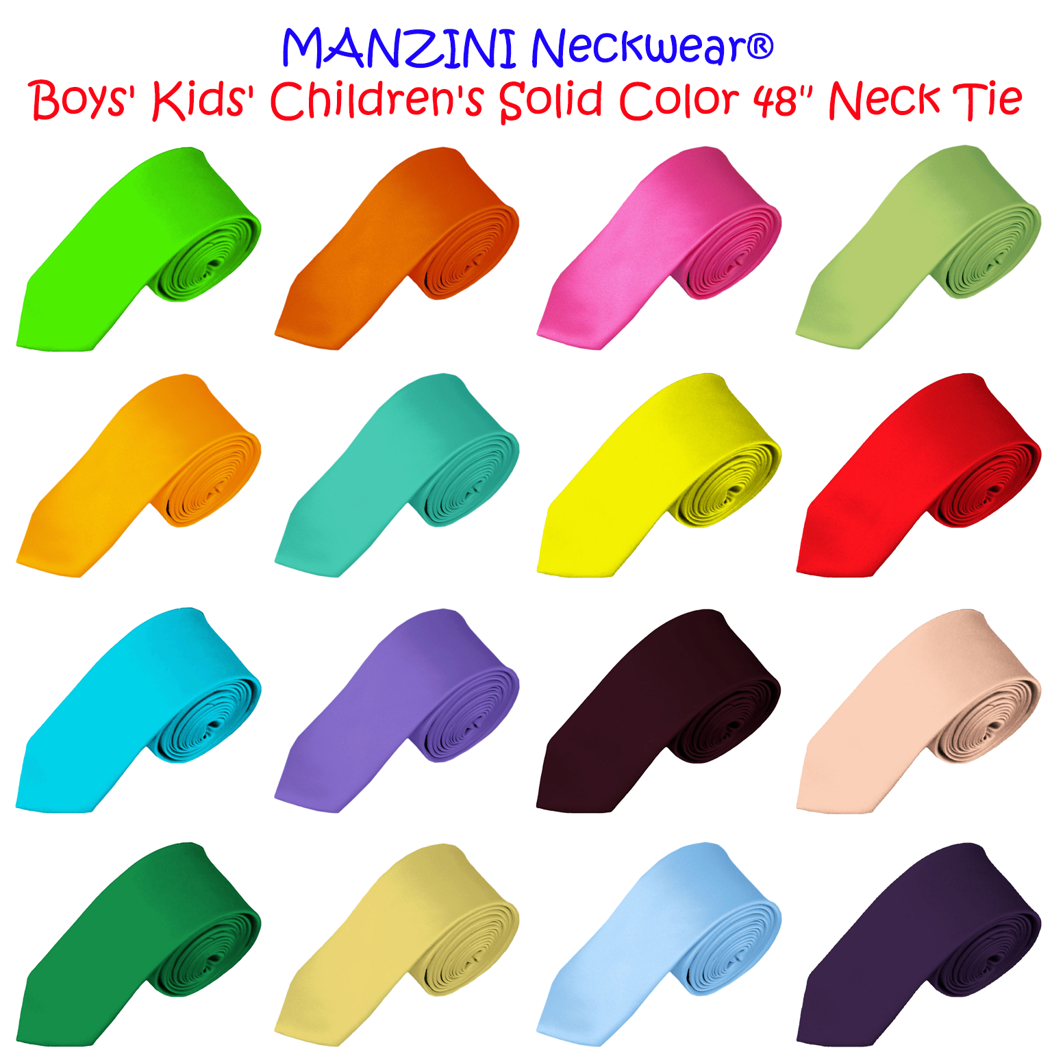 NYFASHION101® Manzini Neckwear® Boys' Kids' Children's Solid Color 48" Neck Tie Manzini Neckwear®