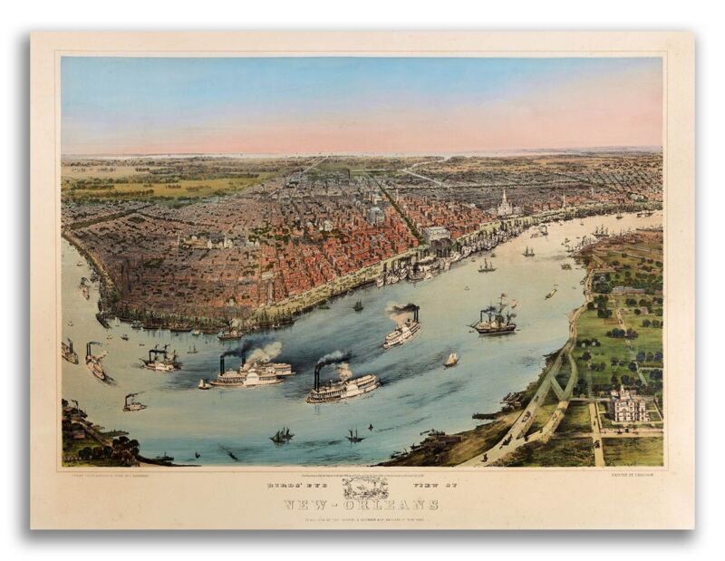 New Orleans Louisiana 1851 Historic Panoramic Town Map - 24x32 Без бренда