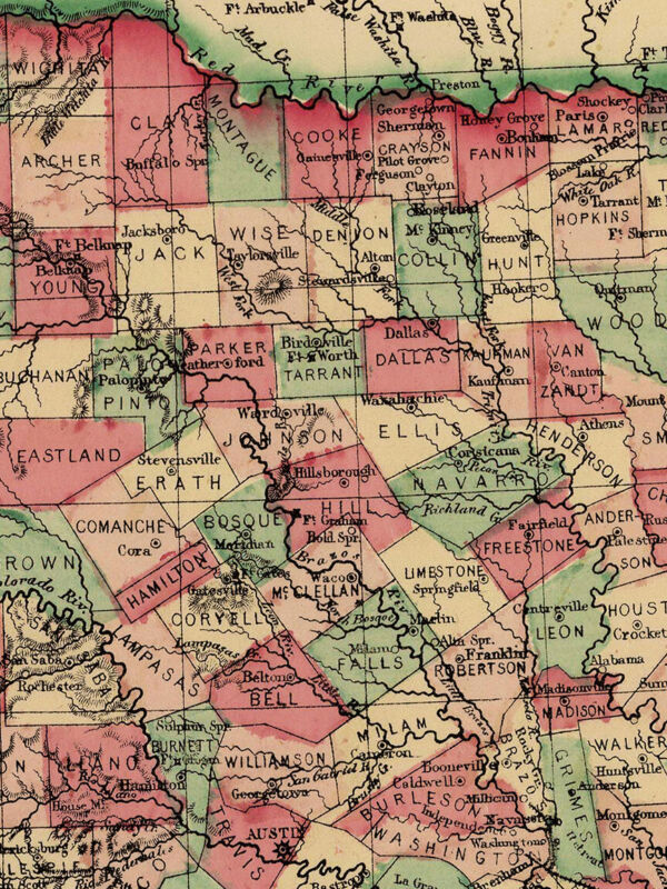 1866 Schönberg's Early Map of Texas Historic Map 24x28 Без бренда - фотография #2
