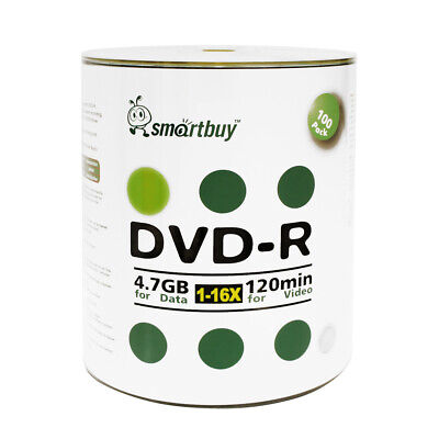 100 Pcs SmartBuy Blank DVD-R DVDR 16X 4.7GB Logo Top Surface Recordable Disc Smart Buy 47DR16SB100B - фотография #2