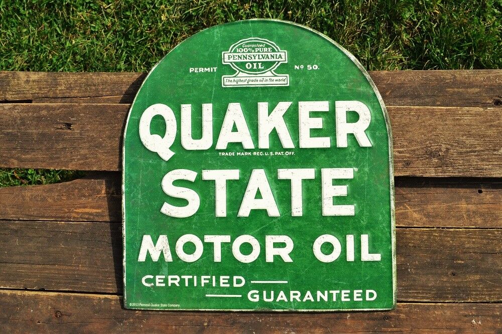 Quaker State Motor Oil Embossed Tin Metal Sign - Gasoline - Retro - Tombstone Без бренда
