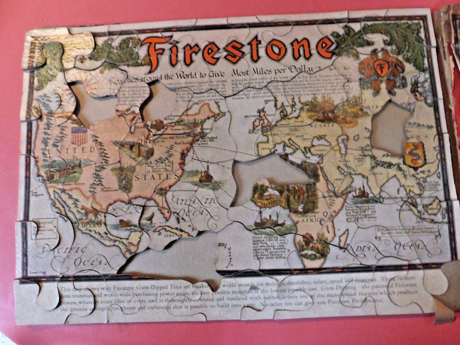 RARE 1920's Firestone Jigsaw Map Puzzle. Firestone Stores, Martinsburg, W. VA.  Без бренда - фотография #2