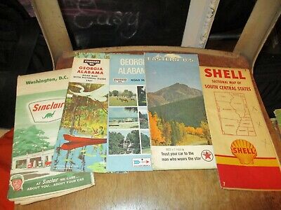 Lot of 5 vintage maps w/ gasoline logos - Shell, Sinclair, Texaco & Standard Oil Multiples