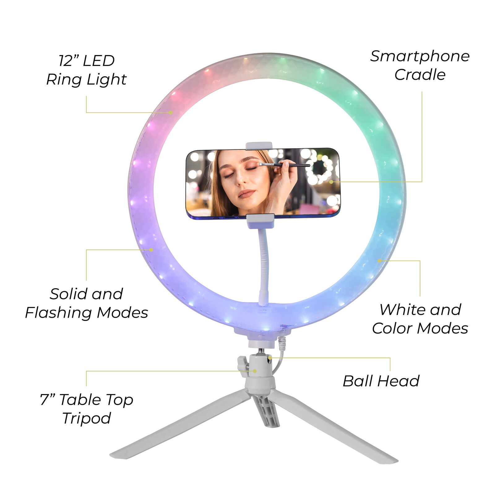 12" Full Color 3D Ring Light with Tripod and Adjustable Ball Head Unbranded - фотография #4