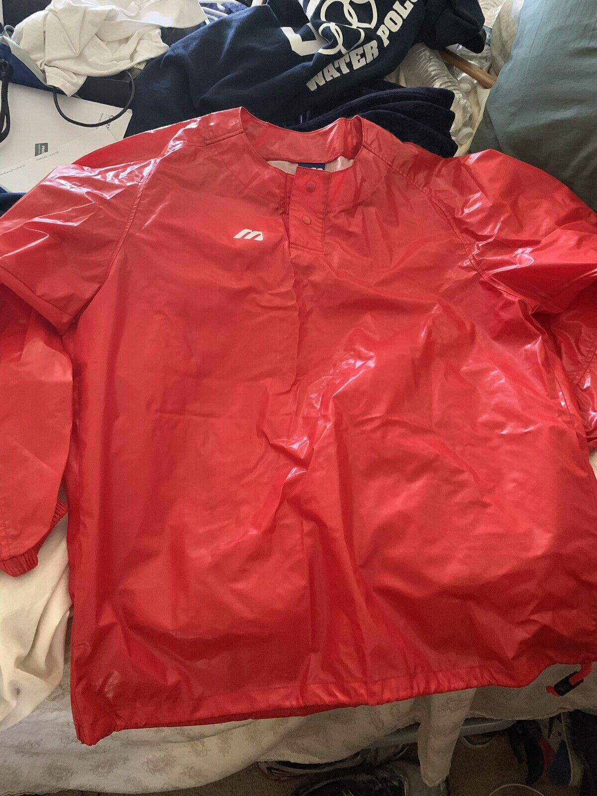Mizuno Polyurethane wet look pvc pullover baseball team Jacket shiny Medium red Mizuno - фотография #3