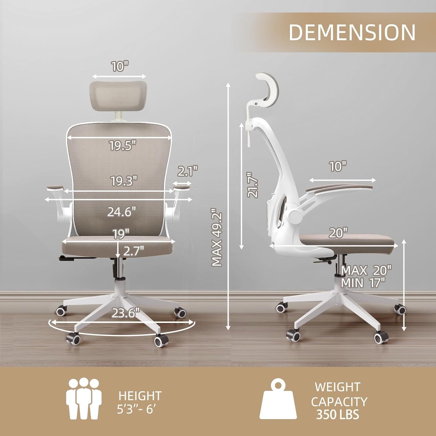 Ergonomic Office Chair Comfort Home Desk Chair Adjustable High Back Mesh Chair Monhey H Beige - фотография #2