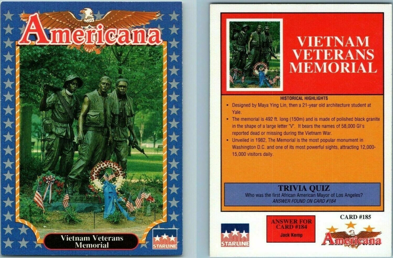 VIETNAM VETERANS MEMORIAL #185 - 1992 Americana - 99 Cents Per Card Sale 🤩 Без бренда - фотография #2