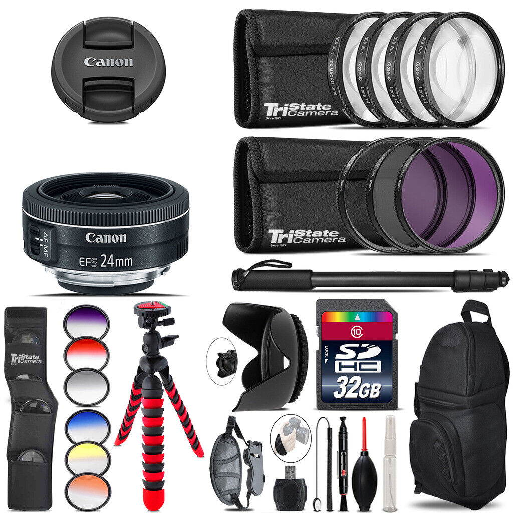 Canon EF-S 24mm f/2.8 STM Lens + Graduated Color Filter - 32GB Accessory Kit Canon Does Not Apply