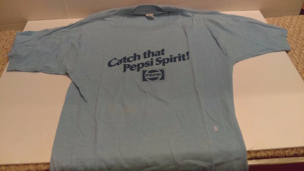 Vintage 1980 Pepsi T-Shirt Blue "Catch That Pepsi Spirit" Size Large 42-44 G2 Без бренда