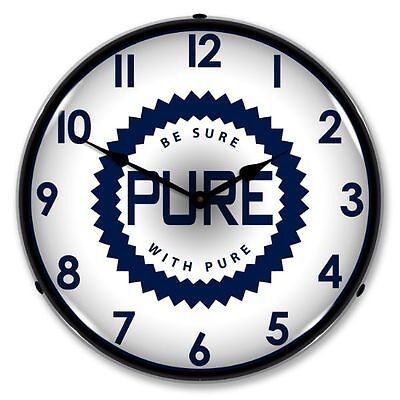 NEW PURE OIL GAS  RETRO ADVERTISING BACKLIT LED  LIGHTED CLOCK - FREE SHIPPING*  PURE