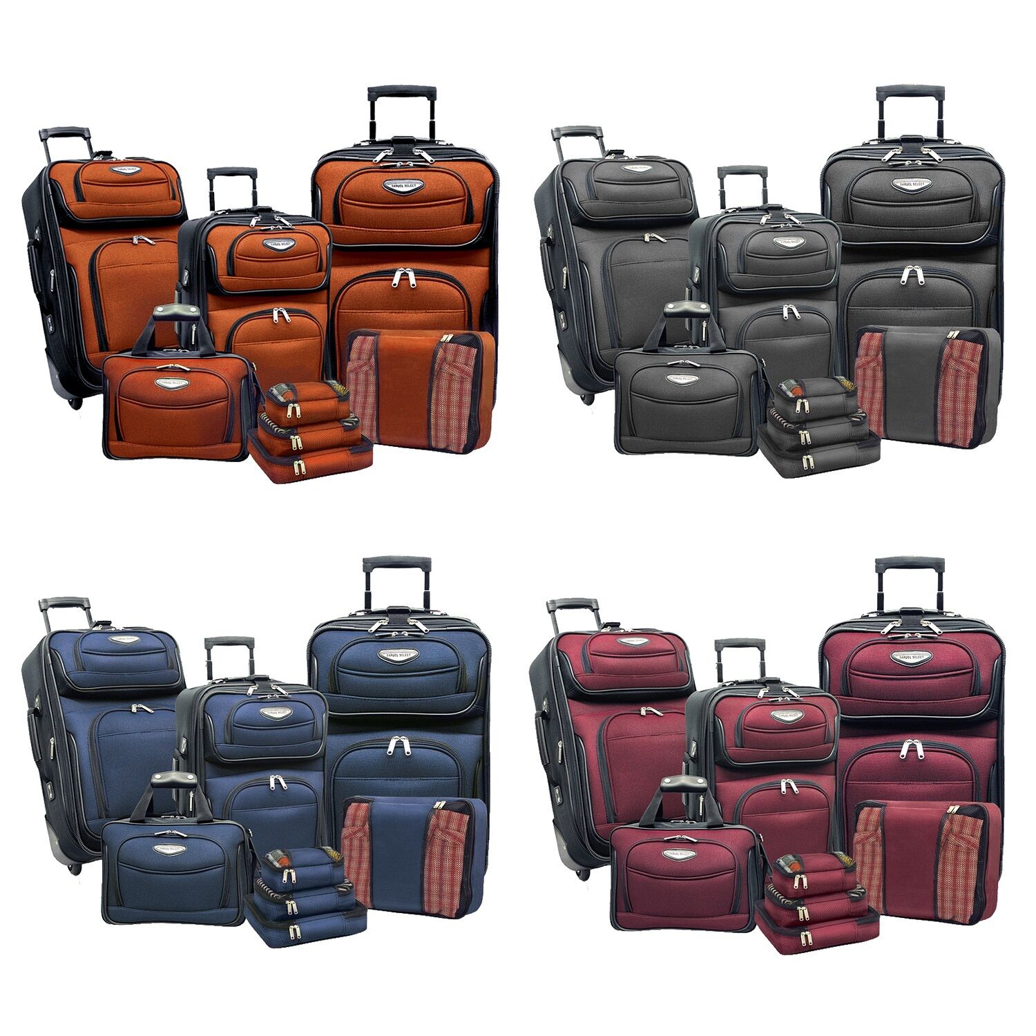 Amsterdam 8-Piece Light Expandable Rolling Luggage Suitcase Tote Bag Travel Set Traveler's Choice TS6950G-XX, TS6950N-XX, TS6950O-XX, TS6950R-XX