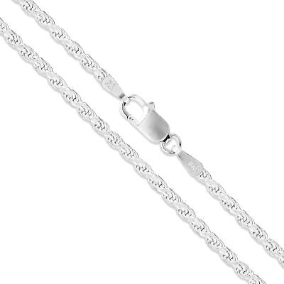 Sterling Silver Necklace Diamond-Cut Rope Chain 2mm 925 Sac Silver