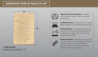 1 - 24"x40" LARGE BURLAP SACKS BAGS Potato Sack Race Bags, Sandbags, Gunny Sack Sandbaggy 24" x 40" Burlap Sacks - фотография #2