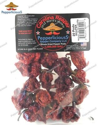 20 DRIED CAROLINA REAPER PEPPER PODS - WORLDS HOTTEST CHILI - with SEEDS PepperliciousS Pepper Company NA - фотография #3