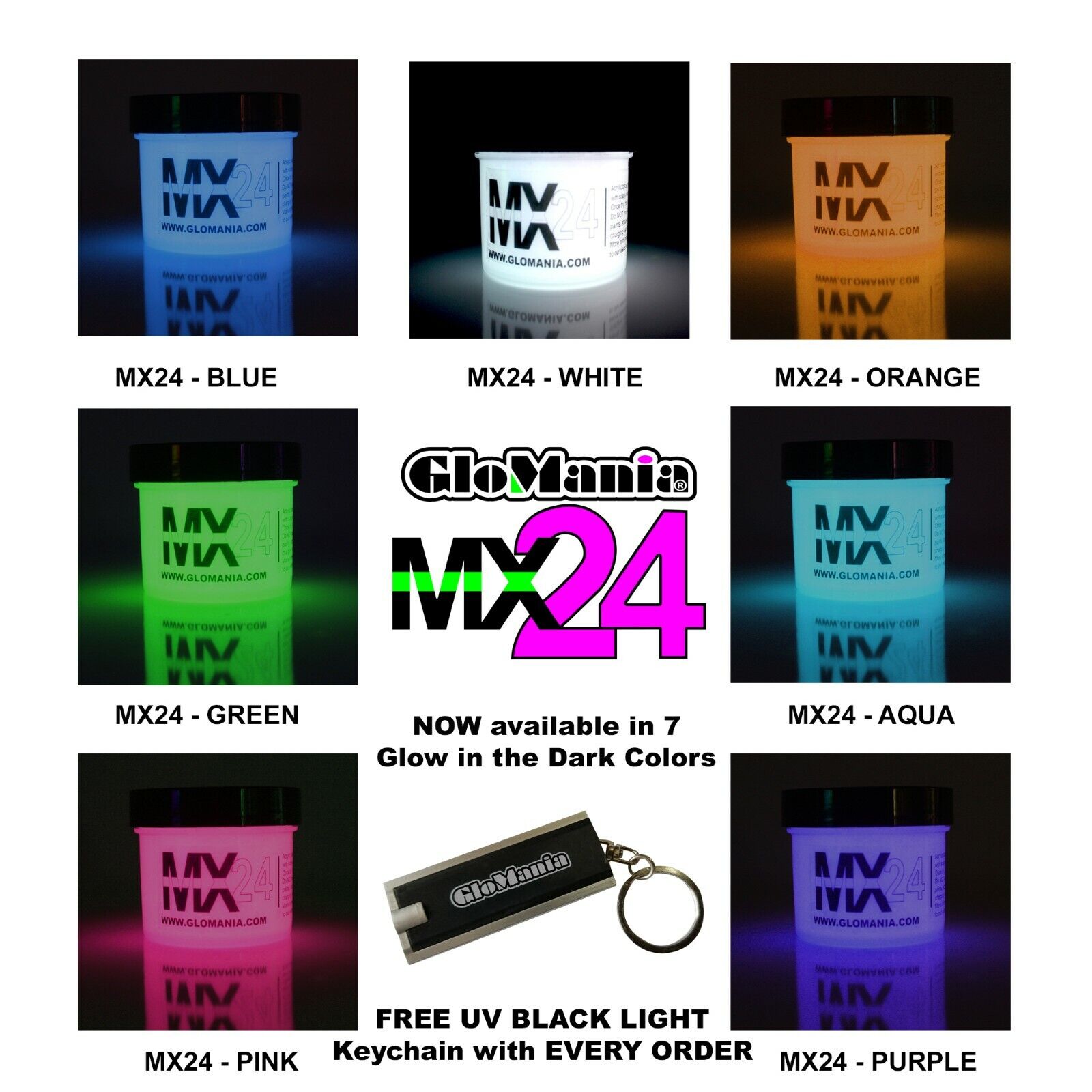 White MX24 1oz Extreme Glow in the Dark Paint Strontium FREE UV KEYRING Glomania PAI-ACR-MX24-WHIT-IND-1OZ-1 - фотография #7
