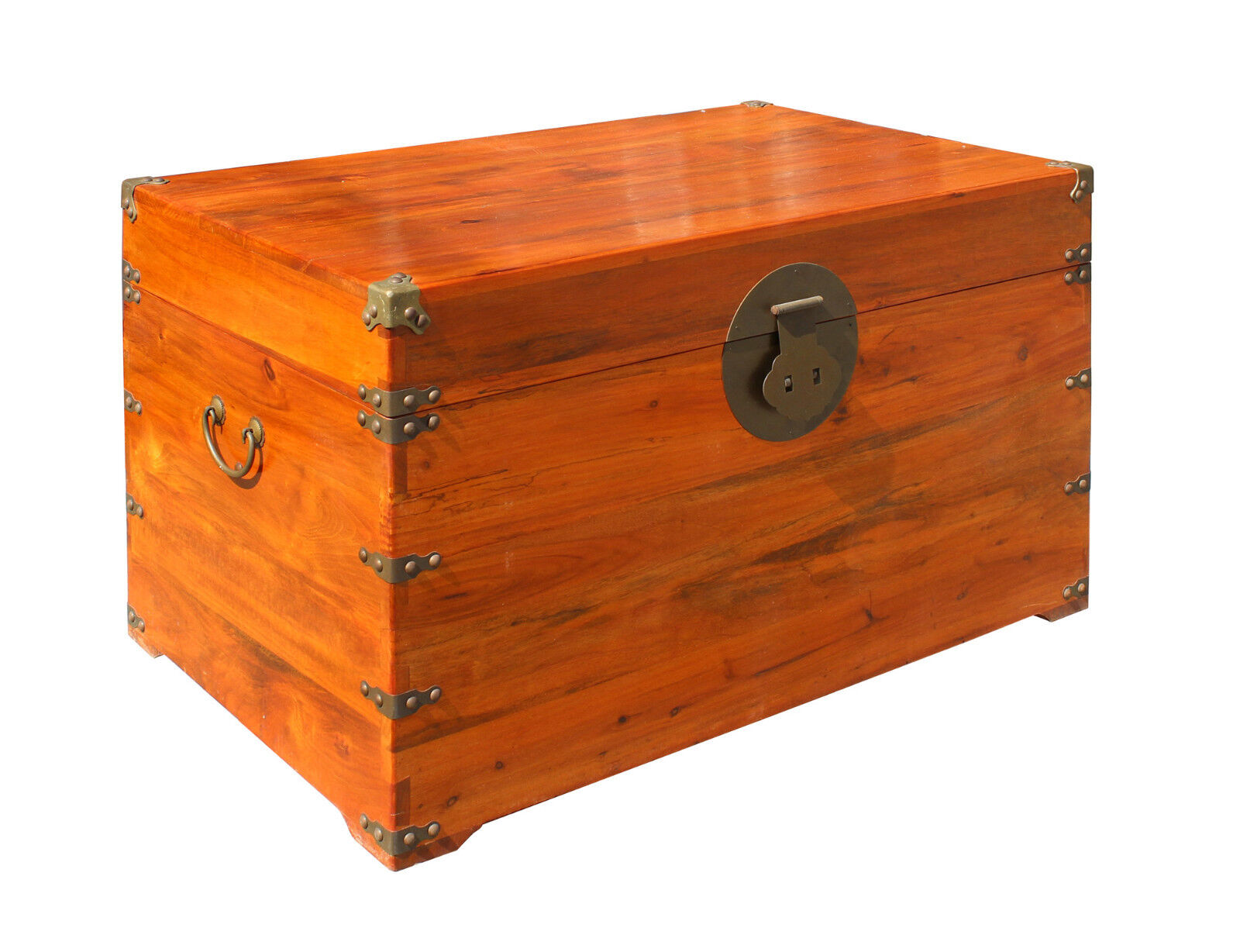 Oriental Chinese Brown Wood Moon Face Hardware Trunk Table cs3160 Handmade Does Not Apply - фотография #2