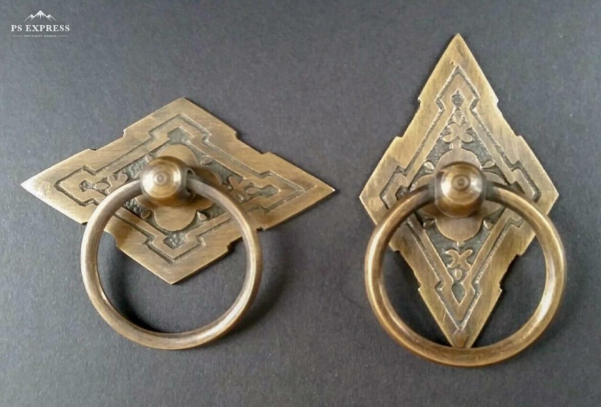 4 x Eastlake Antique Style Brass Ornate Ring Pulls Handles 2-3/8" wide #H15 Без бренда - фотография #5