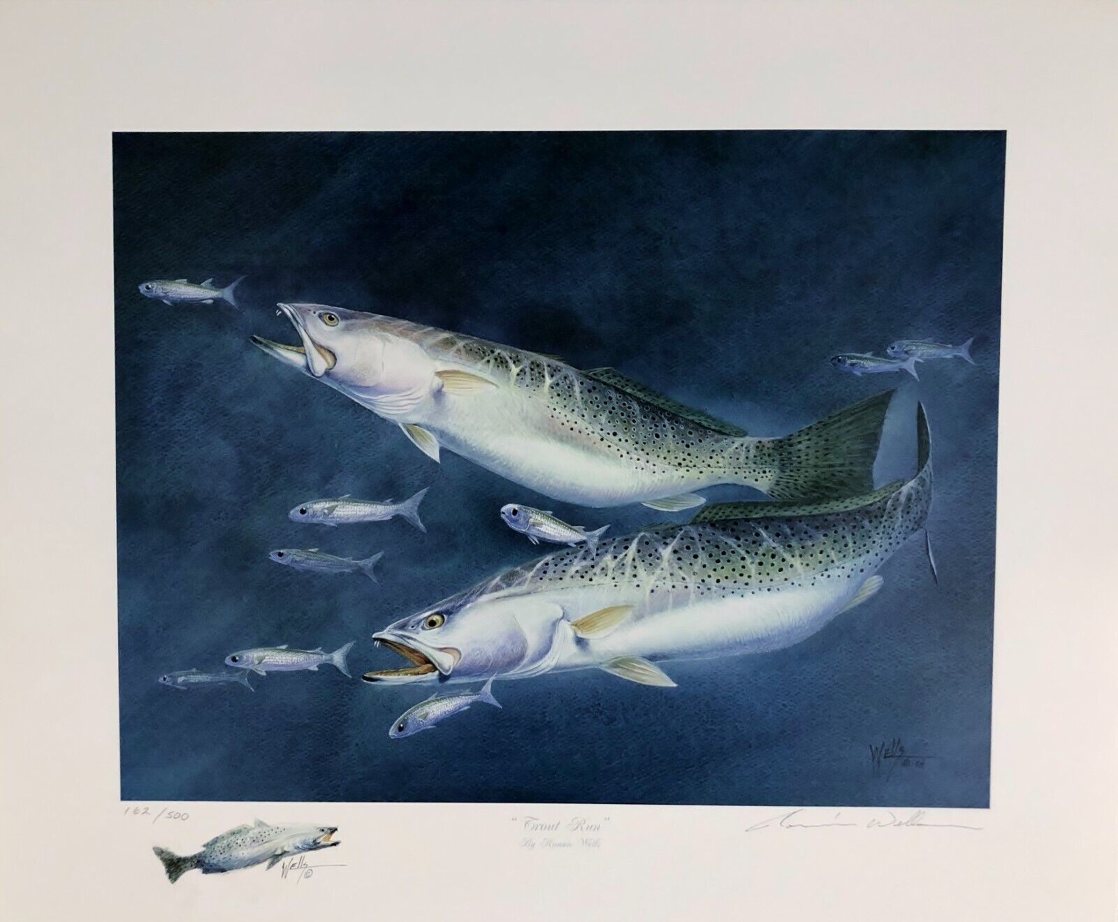 Ronnie Wells Trout Run Lithograph With Remarque Mint - Brand New Sporting Frame Без бренда