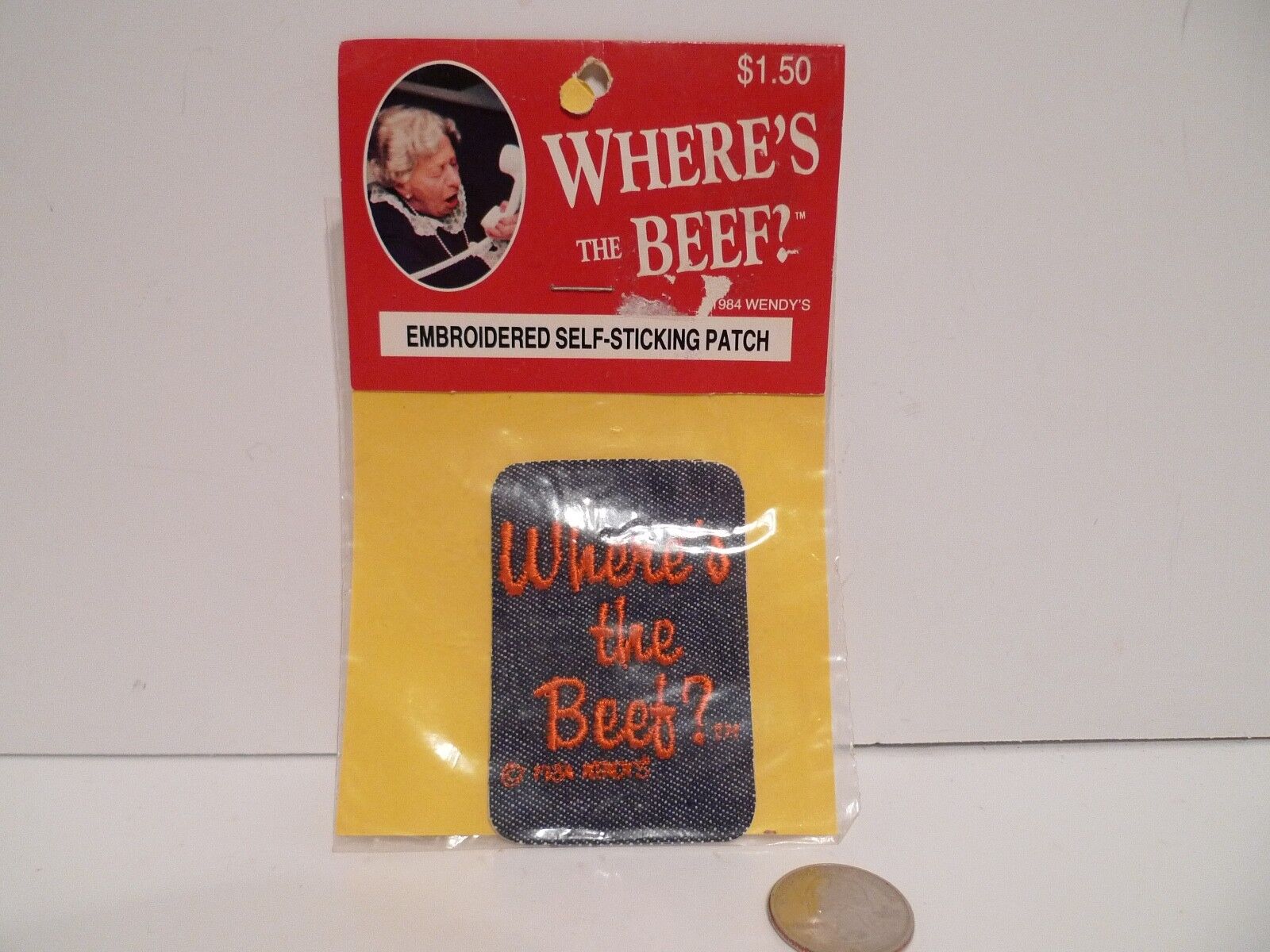 Vintage Where's the Beef ? Wendy's 1984 Embroidered Iron on Patch NIP Denim !! Без бренда