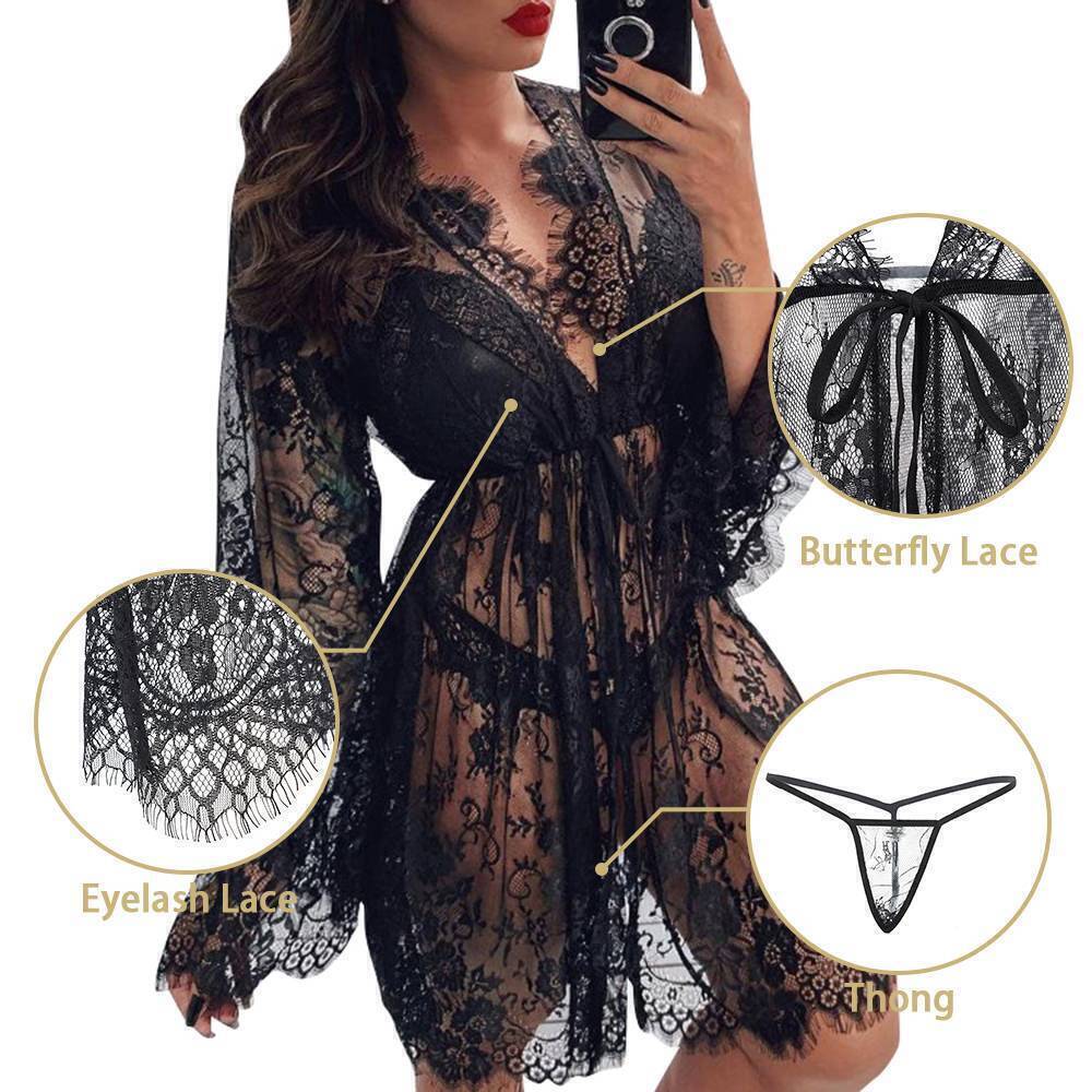 Womens Sexy Lace Dressing Up Gown Bathrobe Linerie See-Through Robe Nightwear US Unbranded Does Not Apply - фотография #11