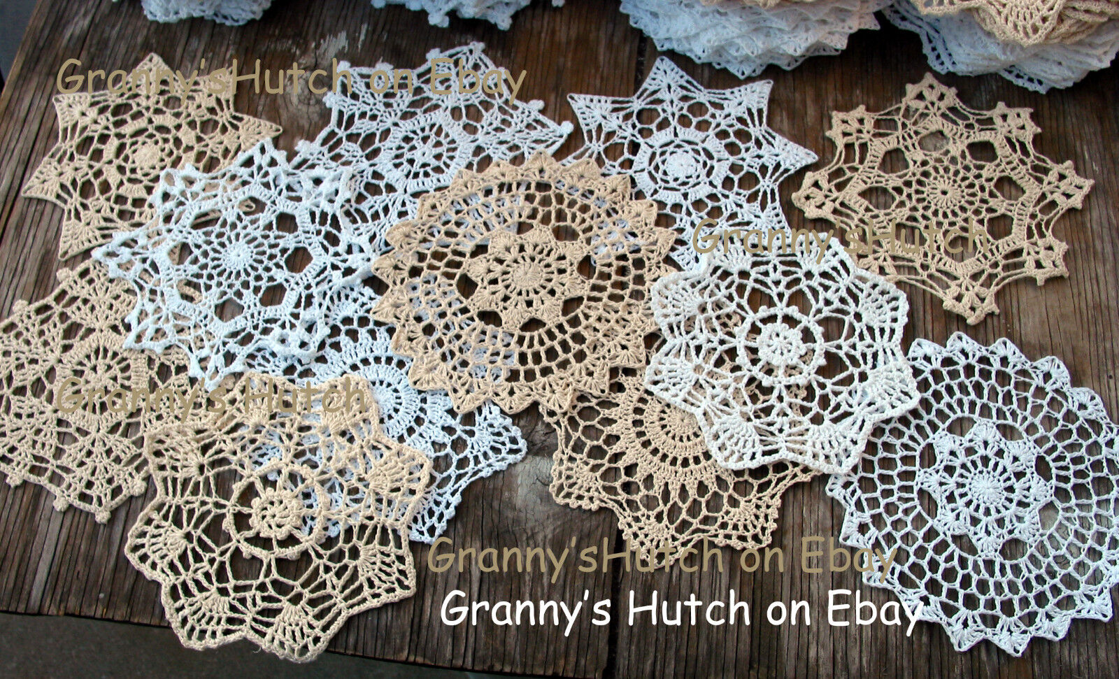  lot of 12 Hand Crochet Doilies 7" White & Natural Vintage Wedding Tea Party NEW Без бренда