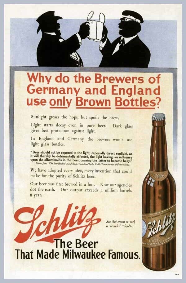 1913 SCHLITZ BEER BOTTLE BAR BREWERY MILWAUKEE DRINKING PUB ADVERT POSTER 319341 Без бренда